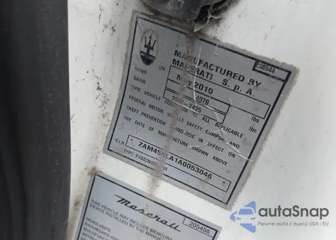 2010 Maserati Granturismo S Automatic from USA, damaged, VIN ZAM45KLA1A0053046